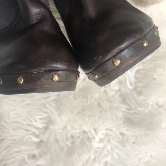 Michael Kors Shearling Fur Leather Studded Platform Clog Boots - Picture 7 of 9